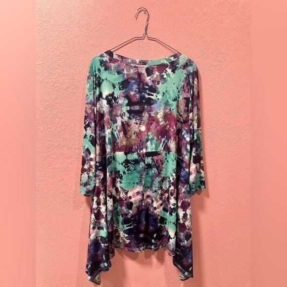 MERI SKYE Asymmetrical Aqua Mauve/Multi Tie Dye Blouse 3X NWT - Picture 3 of 5